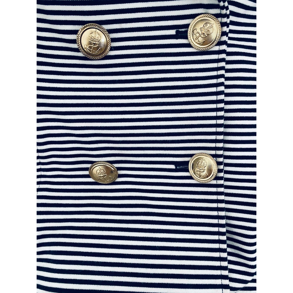 Cabi Navy White Striped Double Breasted Blazer Gold Crest Button Jacket Womens M - Picture 4 of 10